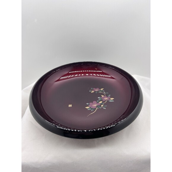 Japanese Shunkei Laquer Floral Bowl Deep Red - Picture 1 of 6